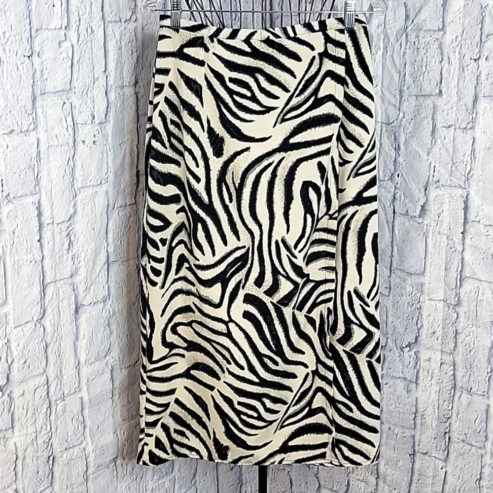 REFLECTIONS Black and White Zebra Print Midi Wrap‎ Skirt Size 14